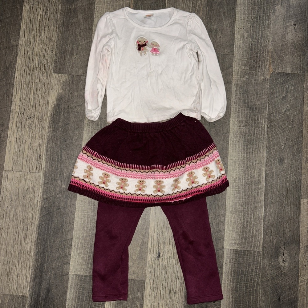 Gymboree Gingerbread 3 Piece Set Top, Skirt & Pants Girls‎ Size 3T